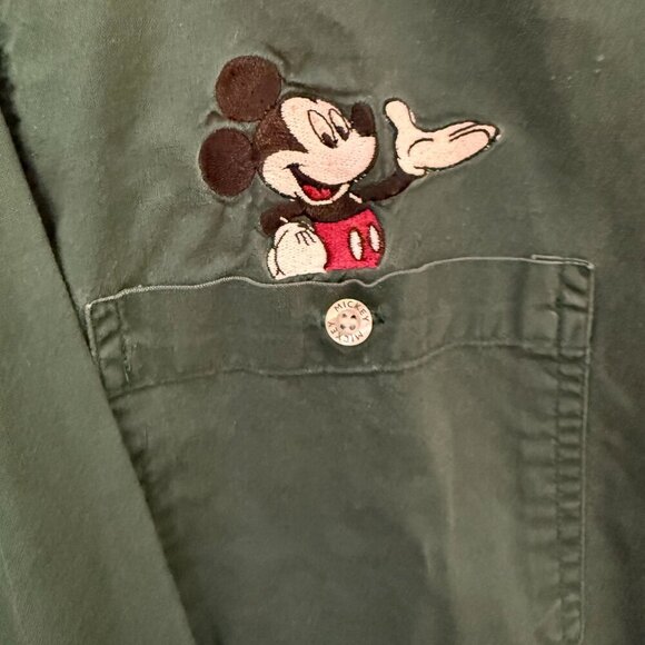 Vintage 90s Mickey Unlimited Disney Embroidered Button-Up Green Shirt Size Large - Picture 5 of 5